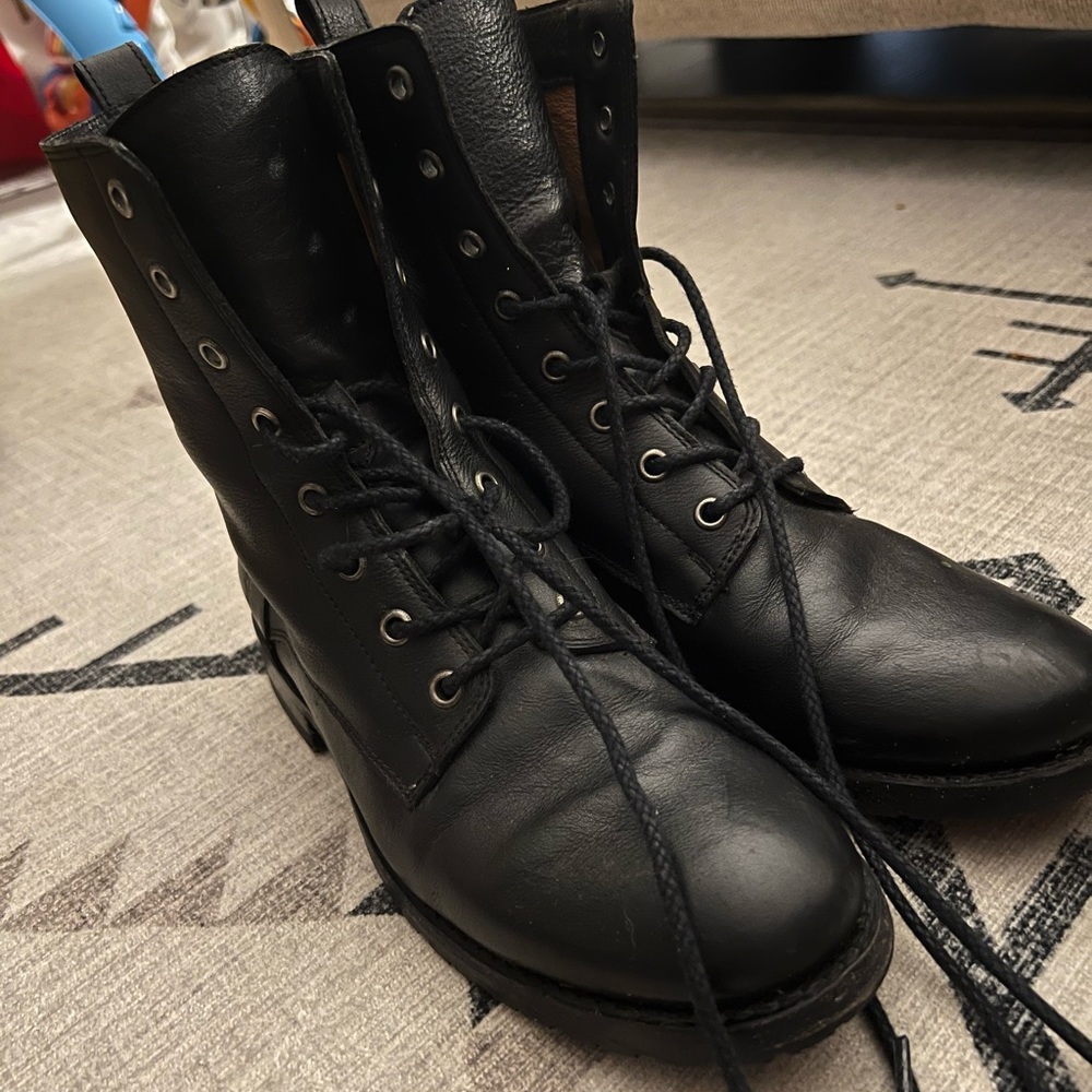 Frye Black Lace-Up Combat Boots - Women